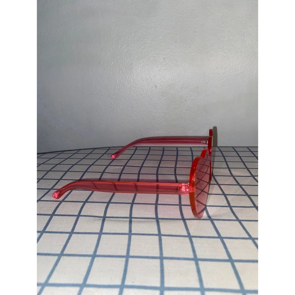 Pink Heart Shaped Rimless Sunglasses Translucent Retro Festival Whimsy Eyewear